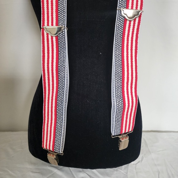 Vintage USA American Flag Suspenders 42" Red White Blue - Picture 2 of 4